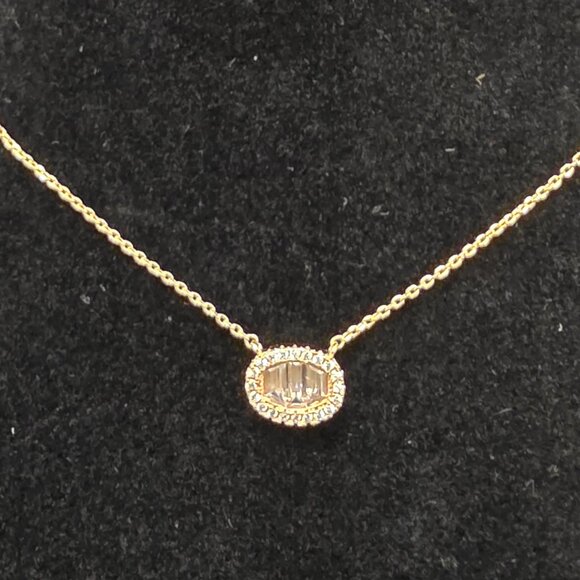 Kendra Scott Ever Pendant Necklace White clear stones Gold Tone simple minimal - Picture 1 of 9